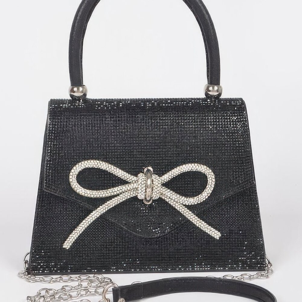 Rhinestone Ribbon Top Handle Bag